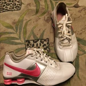 Pink and White Nike Shox Deliver